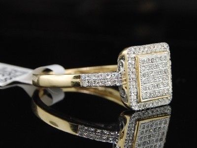 LADIES YELLOW GOLD PAVE ENGAGEMENT SQUARE DIAMOND RING  