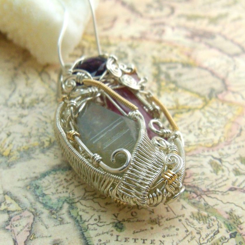 Big Sapphire, Amethyst, Tourmaline & Garnet Wire Wrap  