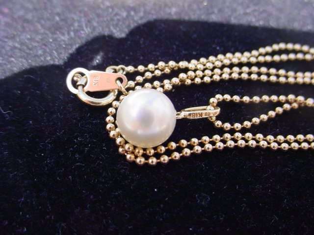 18K ~MIKIMOTO SINGLE 7.4 MM PEARL PENDANT 15.5 CHAIN  