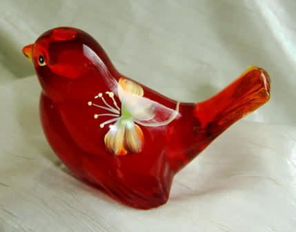 Fenton 4 Bird Orange Slice Hand Painted Floral N Flight  