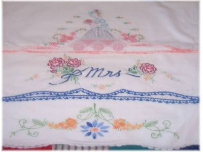   Linens 27 Pillowcases Pillow Cases Embroidered Flowers 2 Pair Swans