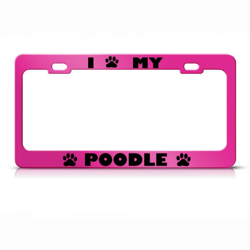 POODLE DOG PINK LICENSE PLATE FRAME  