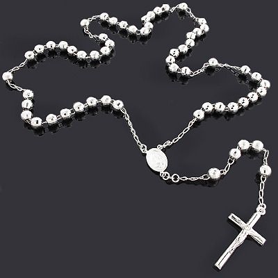 Solid 14K Gold Rosary Beads Necklace 21in long 9mm wide  