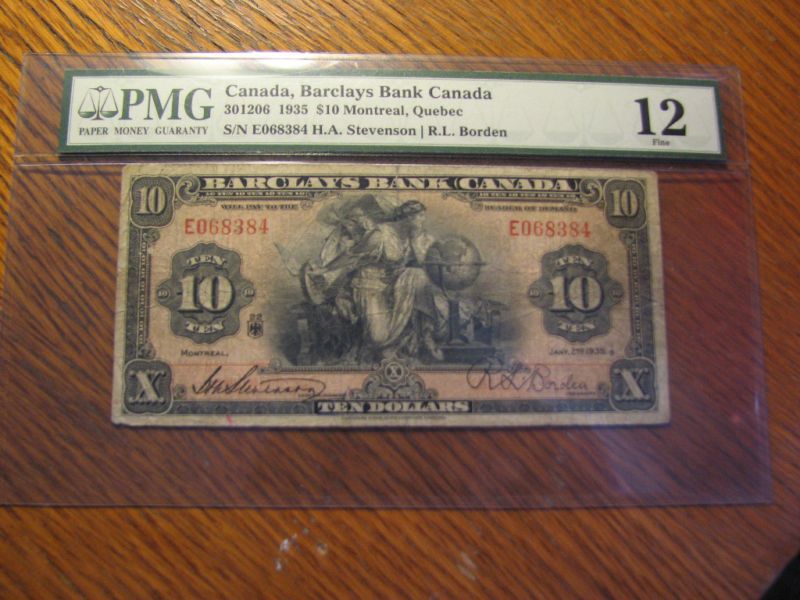 Canada 1935 10$ Barclays Bank Canada montreal PMG F12  