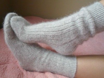   LUXURIOUS SUPER FUZZY & SOFT ANGORA CABLE ANKE SNOW BUNNY SOCKS  