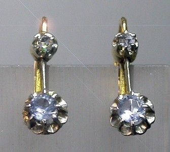 Antique French 18k White/Yellow Gold Diamond Aquamarine Dangle 