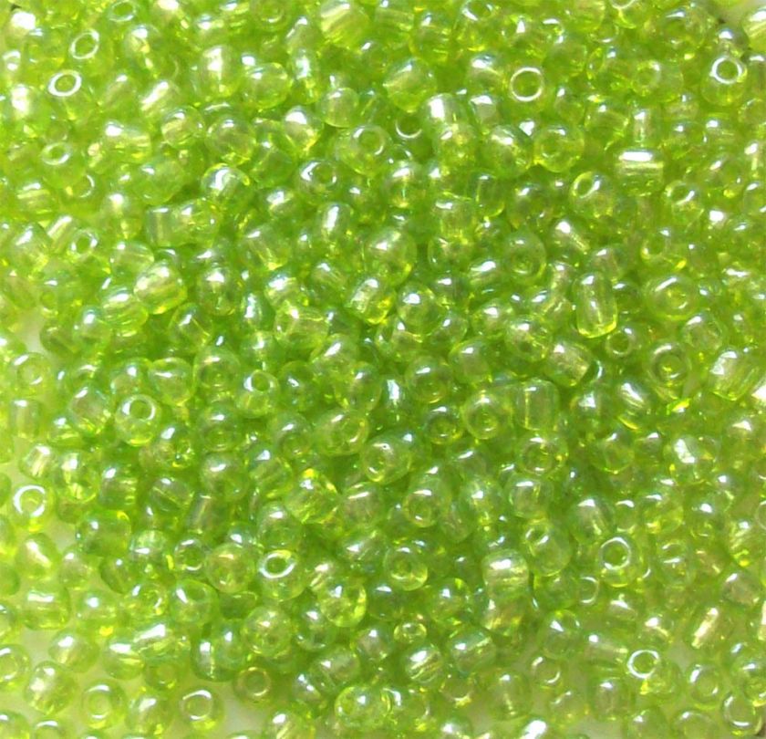 10 gram Rainbow Green Czech Glass Seed Beads size 6/0  