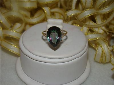 10K YG LARGE Solitaire Mystic Topaz Ring, Size 7  