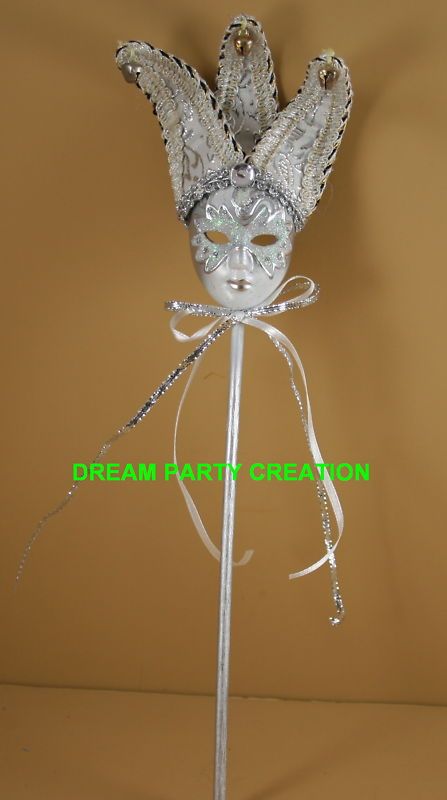 WHITE JESTER Mini CERAMIC MASK Mardi Gras FAVOR  