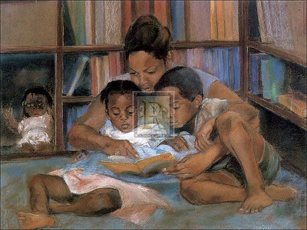 SHARON WILSON The Reading mother children PRINT  
