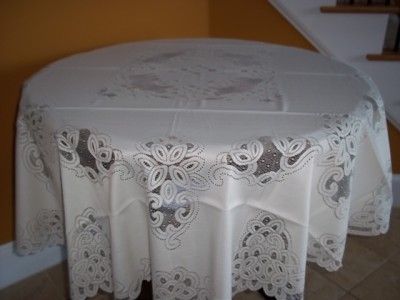 IVORY 70 ROUND BATTENBUR TABLECLOTH LACE COTTON ITCF340  