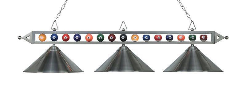 Satin Nickel Finish Pool Table Light w/ Real Pool Balls  