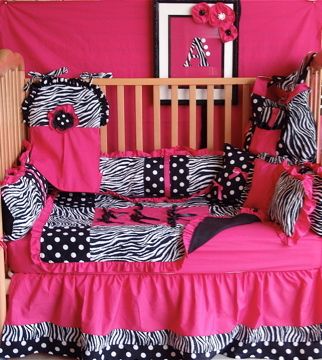 Pc Hot pink zebra/dot Baby bedding  