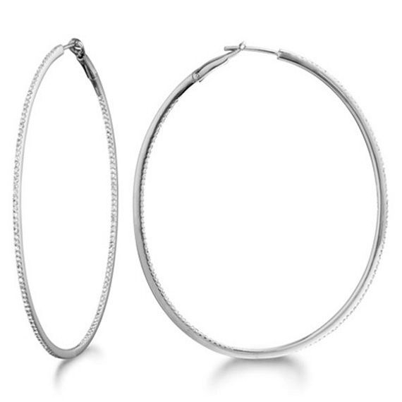 Large Oval Diamond Hoop Earrings 14k White Gold 2inch  