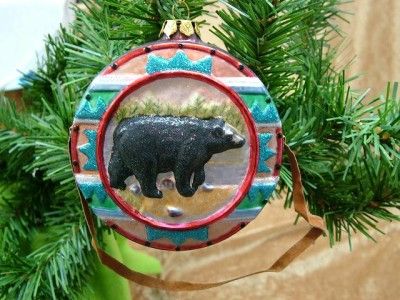 New Glass Black Bear Canteen Christmas Tree Ornament  