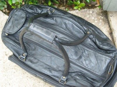 Large Used Black Patch Leather Duffle Bag  