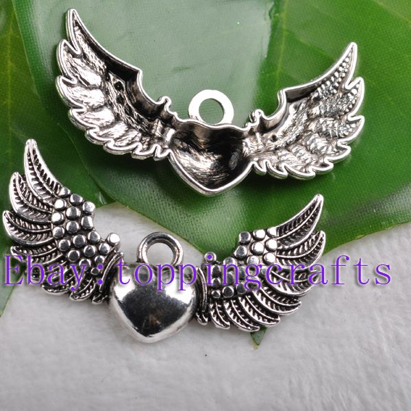 FREE SHIP 30pcs Tibetan Silver Heart Wing Charms TP5595  