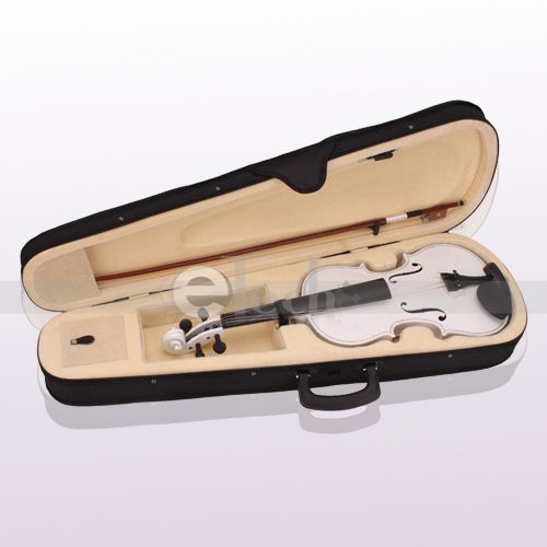 New Full Size 4/4 White Acoustic Violin Case Bow Rosin  