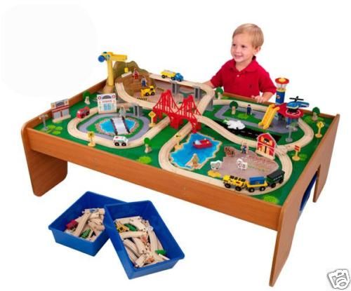 Kidkraft Ride Around Town 100 pc Wood Train Table w/Bin  