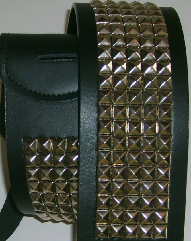 Metal Pyramid Studs w/ Lthr Tail Adj. 3 Guitar Strap  