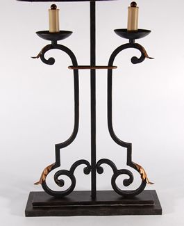   French Country Traditional Twin Candle Iron tole Shaded Table Lamp