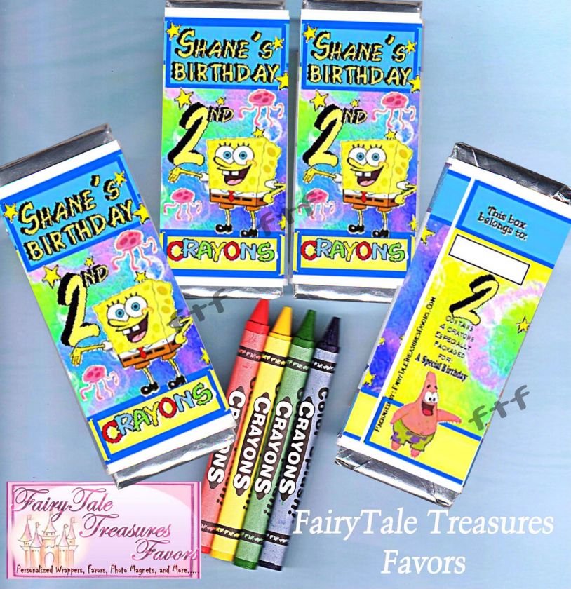 Pack of 4 Boxes PERSONALIZED SPONGEBOB Birthday Party Favors Crayon 