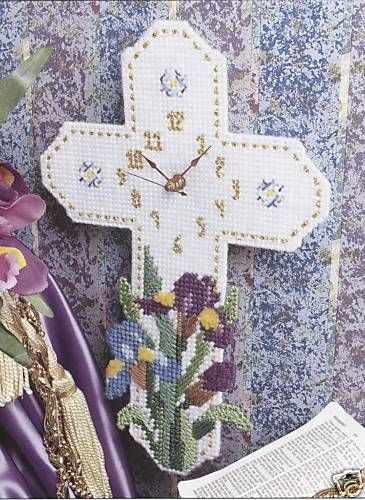 EASTER CROSS CLOCK**plastic canvas pattern  