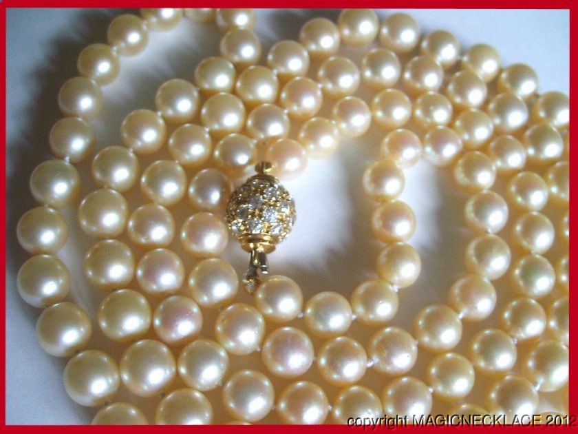 Antique cultured ocean pearls ,7.5 9. mm ,38 18k diamond clasp  