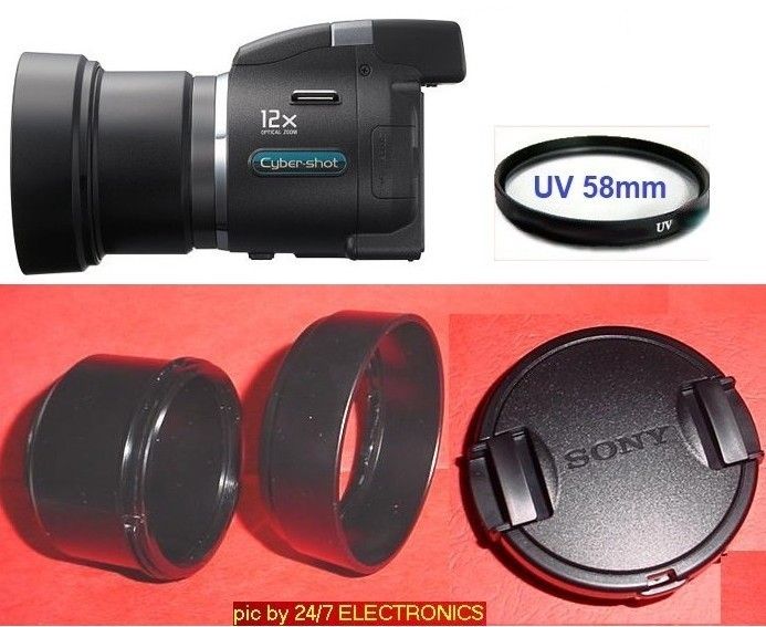 SONY ADAPTER+HOOD+SONY LENS CAP+UV DSC H9 DCS H50 58mm  