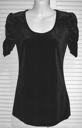   BRAND BLACK VELVET SCOOP NECK RUCHED SLEEVE LONGER LENGTH TOP  