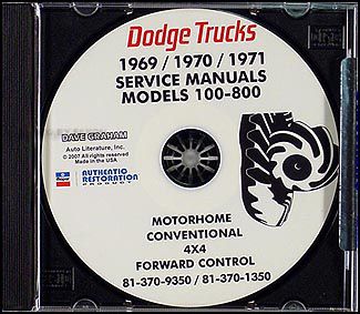 1969 1970 1971 Dodge Pickup and Truck CD Shop Manual  