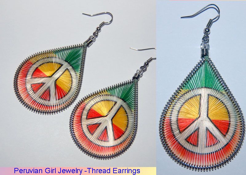 PEACE SIGN EARRINGS RASTA COLORS HIPPIE 60S JEWELRY NR  