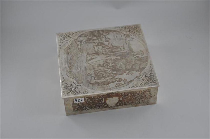   Germany Engraved Silver plated Clasped Lidded Silk Lined Jewelry Box