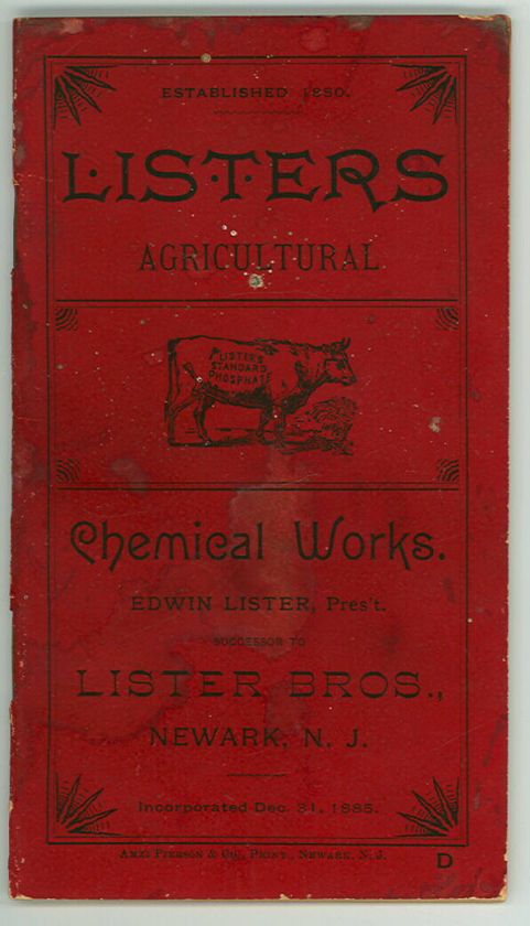 1892 CATALOG LISTERS CHEMICAL WORKS  Listers FERTILIZER  