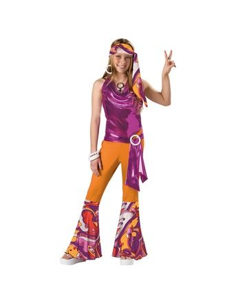   DANCING QUEEN PRETEEN TEEN 70S RETRO HIPPIE JUMPER HALLOWEEN COSTUME