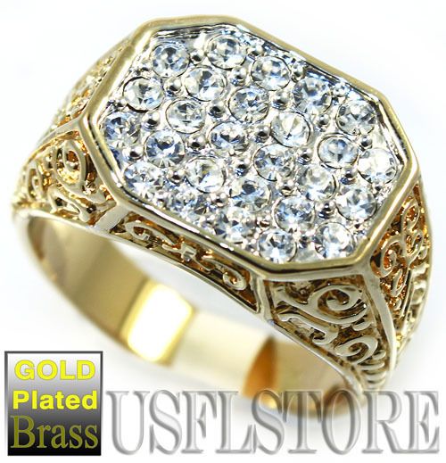 Mens Multi CZ Pave Filigree 18KT Gold Plated Ring New  