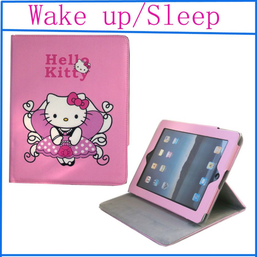 Hello Kitty leather case cover with stand for apple iPad 2 pink  