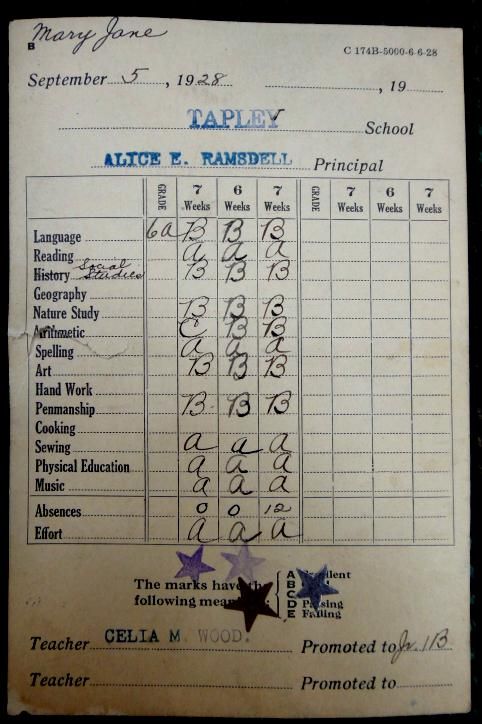 1928 antique MARY JANE BOULIER McElhone REPORT CARD  