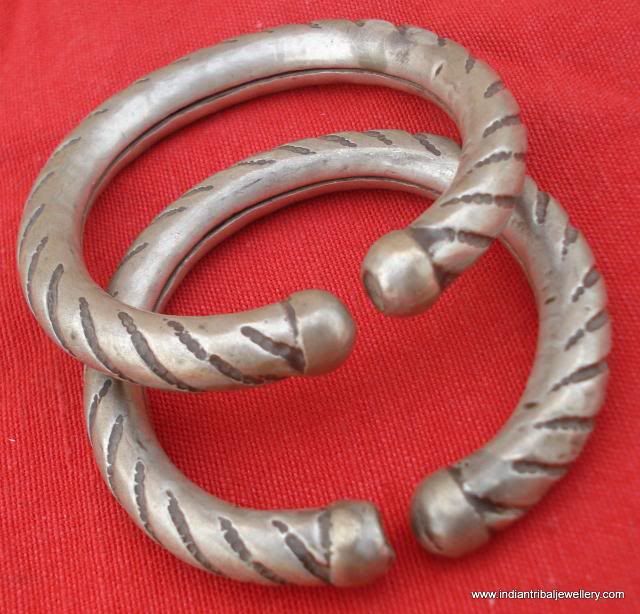 ANTIQUE TRIBAL OLD SILVER HOOP EAR PLUG EARRINGs iNDIAN  