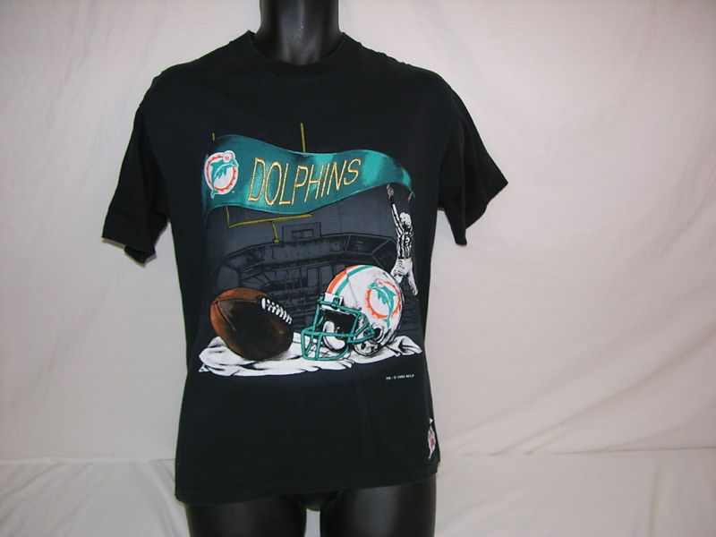 VINTAGE BLACK 1993 MIAMI DOLPHINS T SHIRT M  