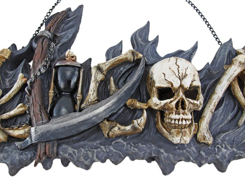 Gothic Skull Bones Welcome Plaque Sign  