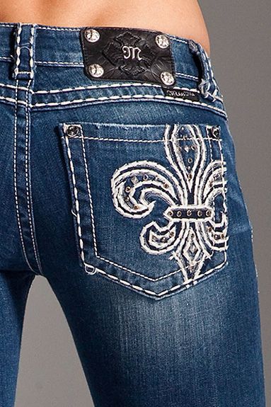 Miss Me Fleur De Lis Stitched Crystal Skinny Jeans  