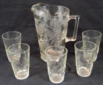 Jeanette Late Tomato Vine Juice Pitcher W/ 5 Glasses  