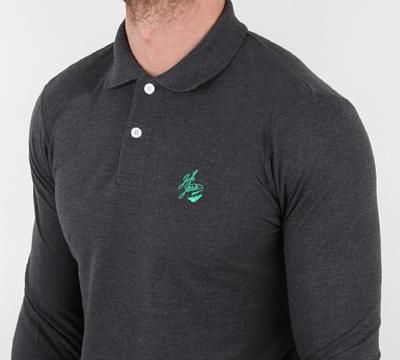 Mens Jack And Jones Rolo Long Sleeve Dark Grey Melange/Green Polo 