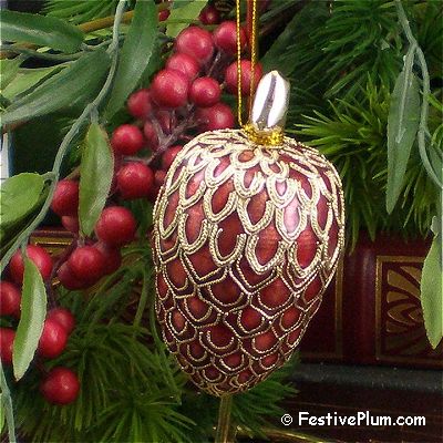 NIB 463PineM Cloisonne Maroon Harvest Pinecone Ornament  