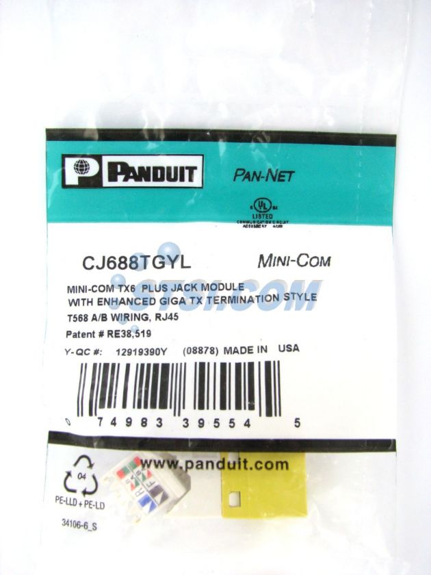 50) Panduit CJ688TGYL Cat6 Mini Com Jack, Yellow ~STSI  