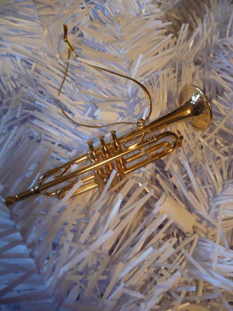 Christmas Musical Instruments Red Piano & Brass Trumpet  