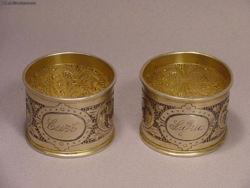 Pair Antique 800 Continental Silver Gilt Napkin Rings  