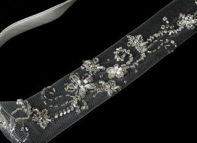 Beautiful Floral Beaded Netting Bridal Headband  