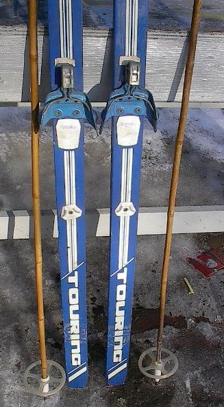 Vintage Set Wooden 73 HICKORY Skis + Bamboo Poles  